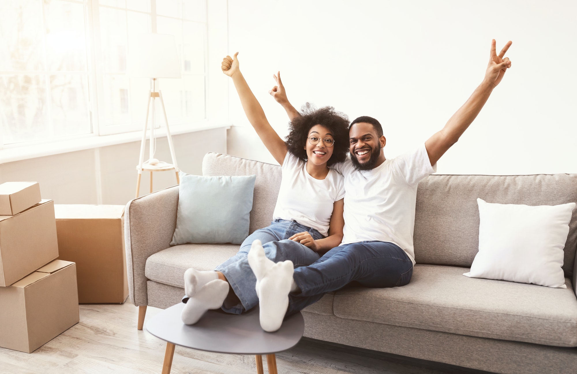 Black Spouses Celebrating Real Estate Purchase Moving To New Home